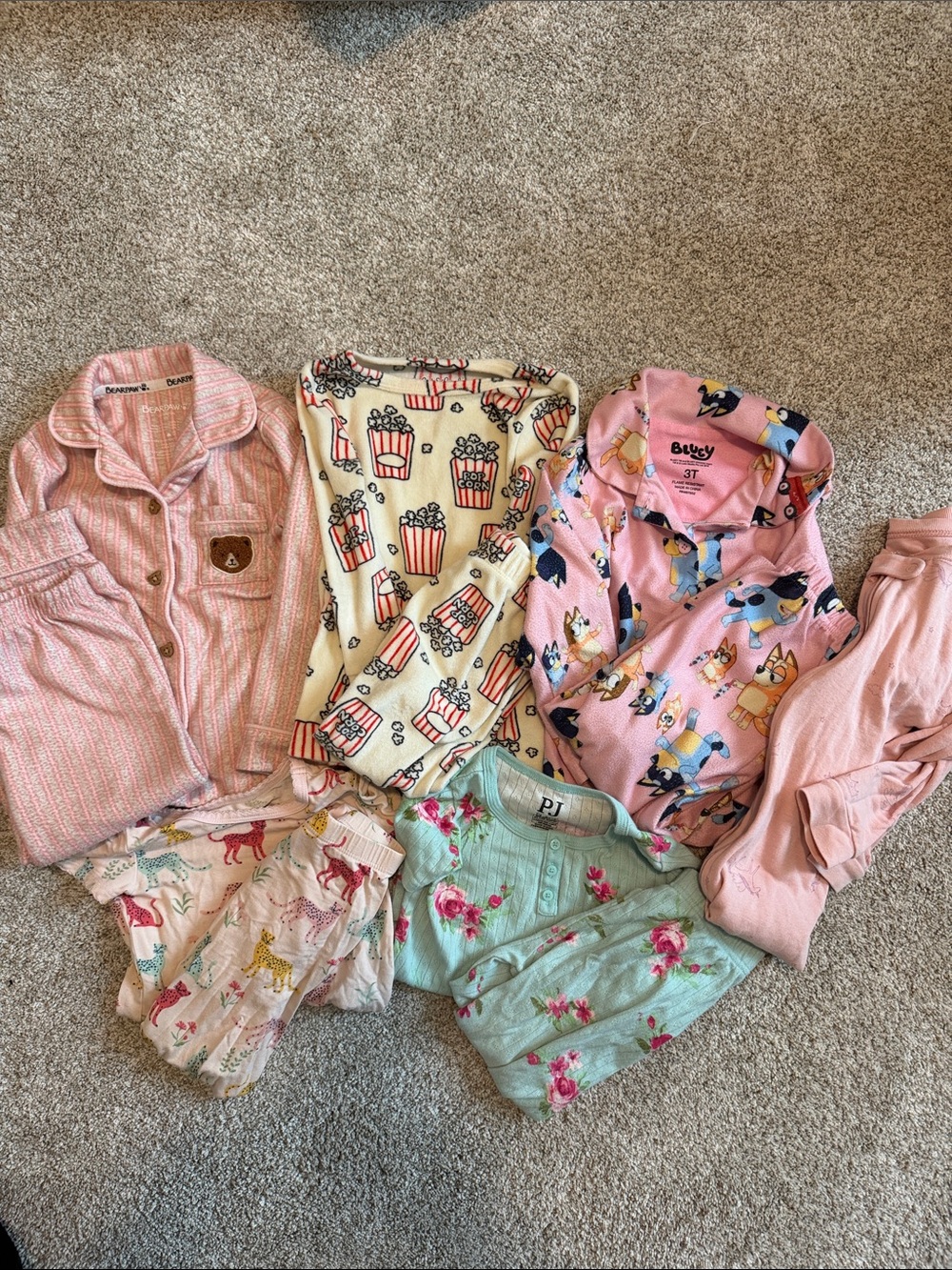 Toddler 3T Girls Mixed Character Pajama Set Bundle